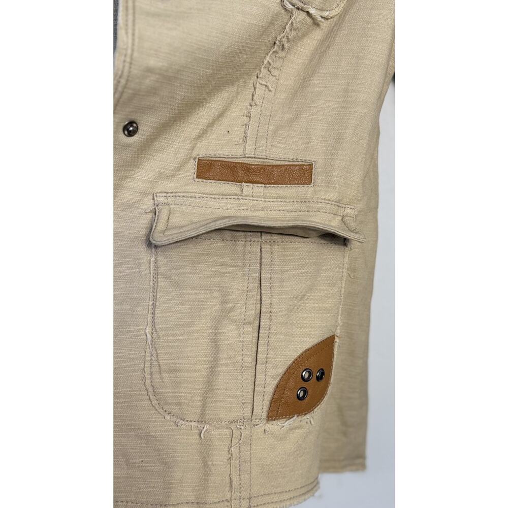Jakett New York Khaki Utility Jacket Leather Trim Women’s XS Snap Button - Picture 6 of 10